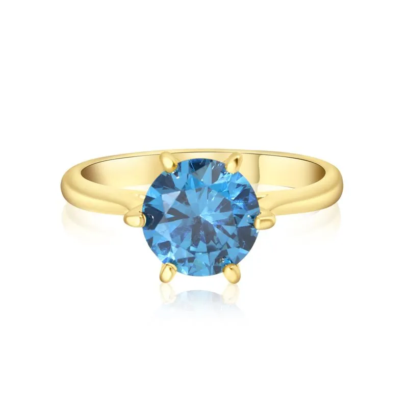 gold plated closed ring with blue cz 8mm facet