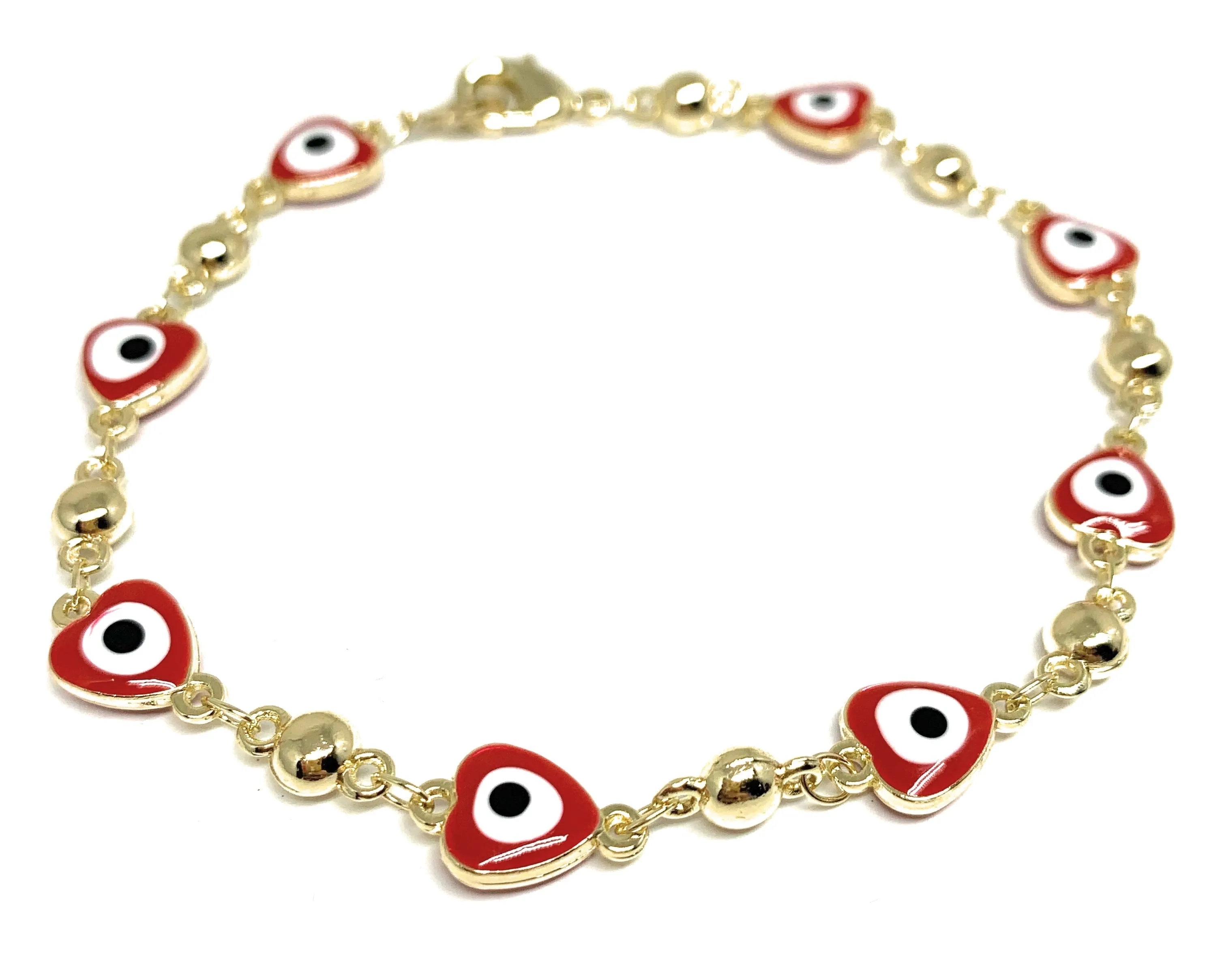 Gold Plated RED Evil Eye  Bracelet 8.5 inch