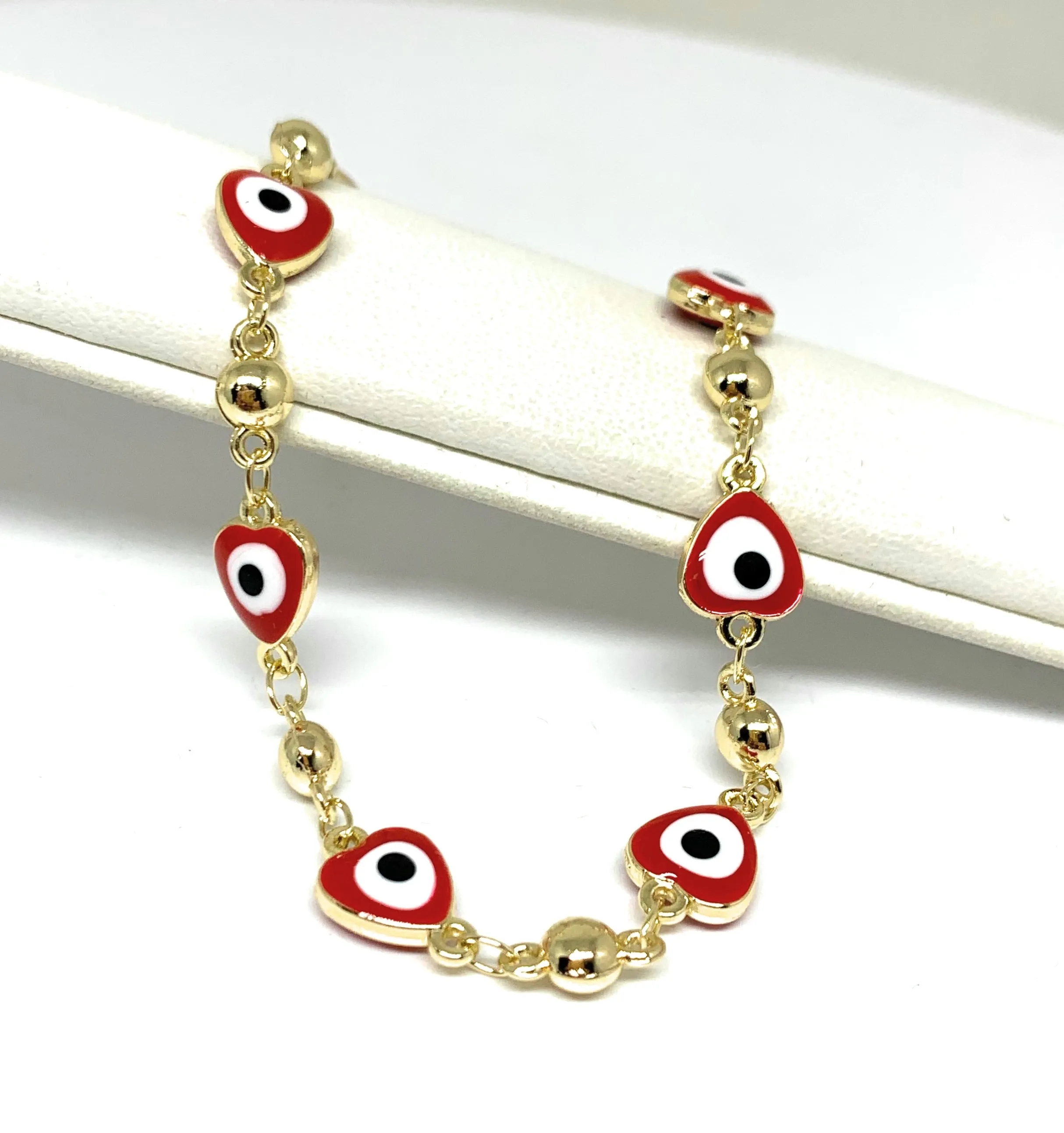 Gold Plated RED Evil Eye  Bracelet 8.5 inch