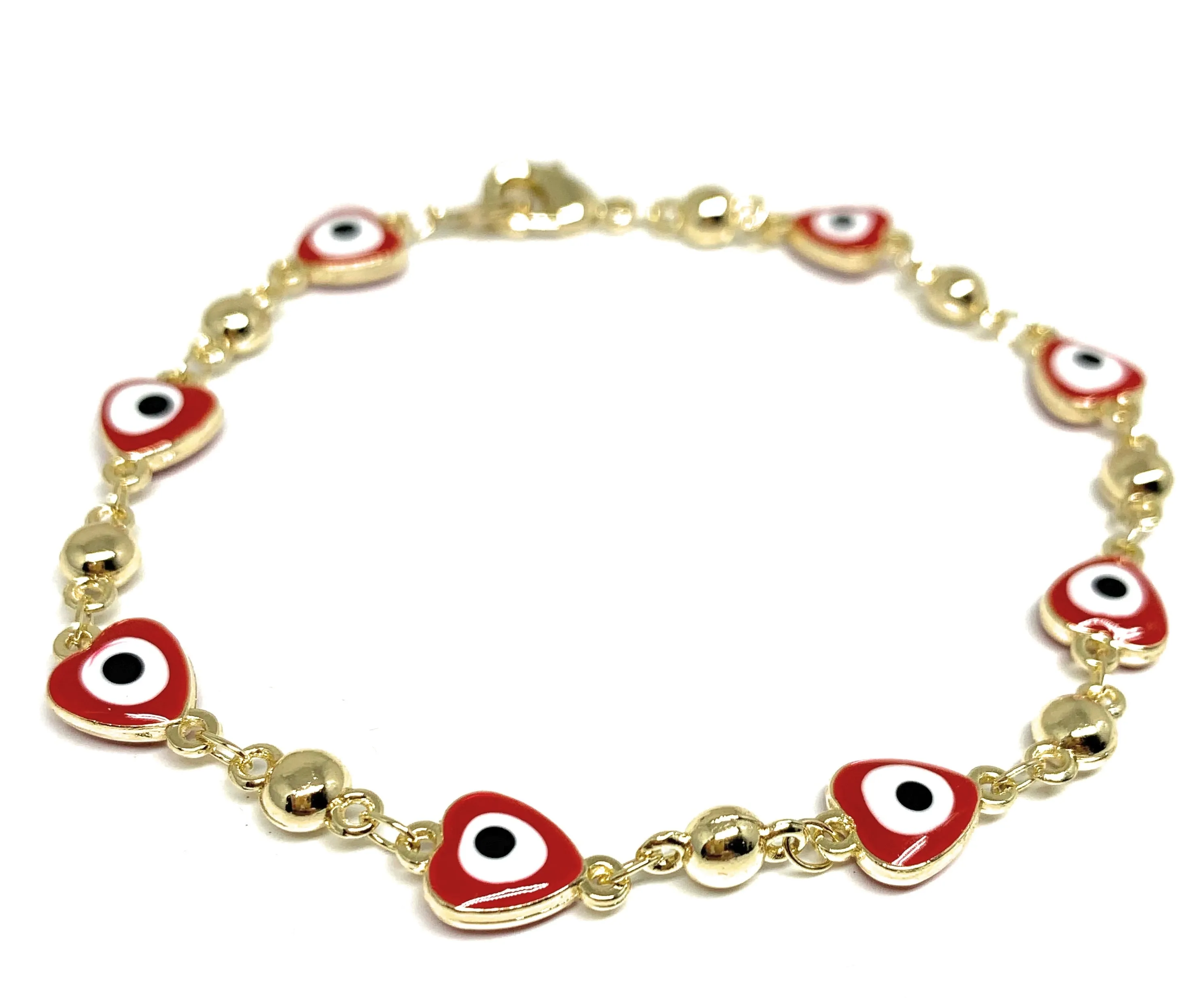 Gold Plated RED Evil Eye  Bracelet 8.5 inch