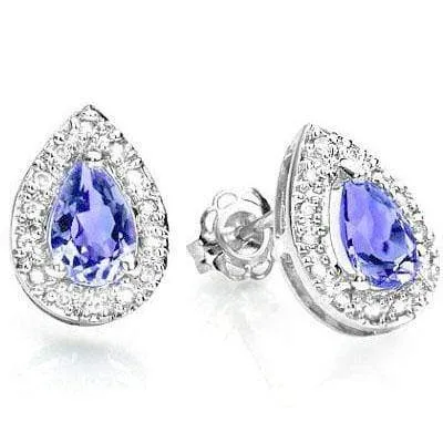 GORGEOUS 0.65 CT GENUINE TANZANITE & 28 PCS GENUINE DIAMOND 9K SOLID WHITE GOLD