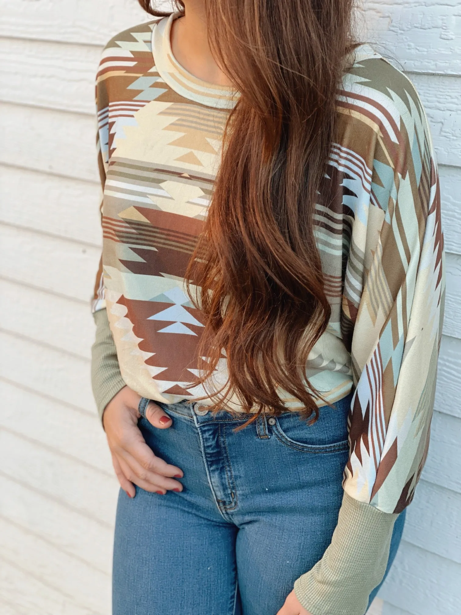 Green Aztec Dolman Top