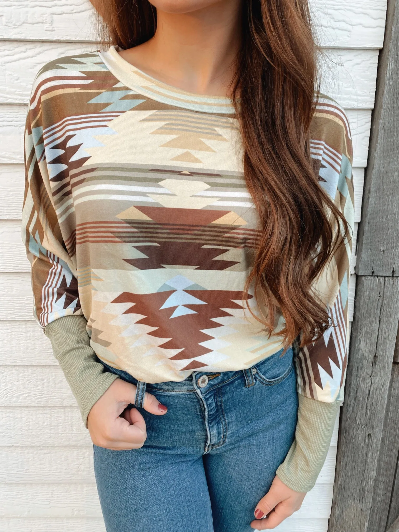 Green Aztec Dolman Top