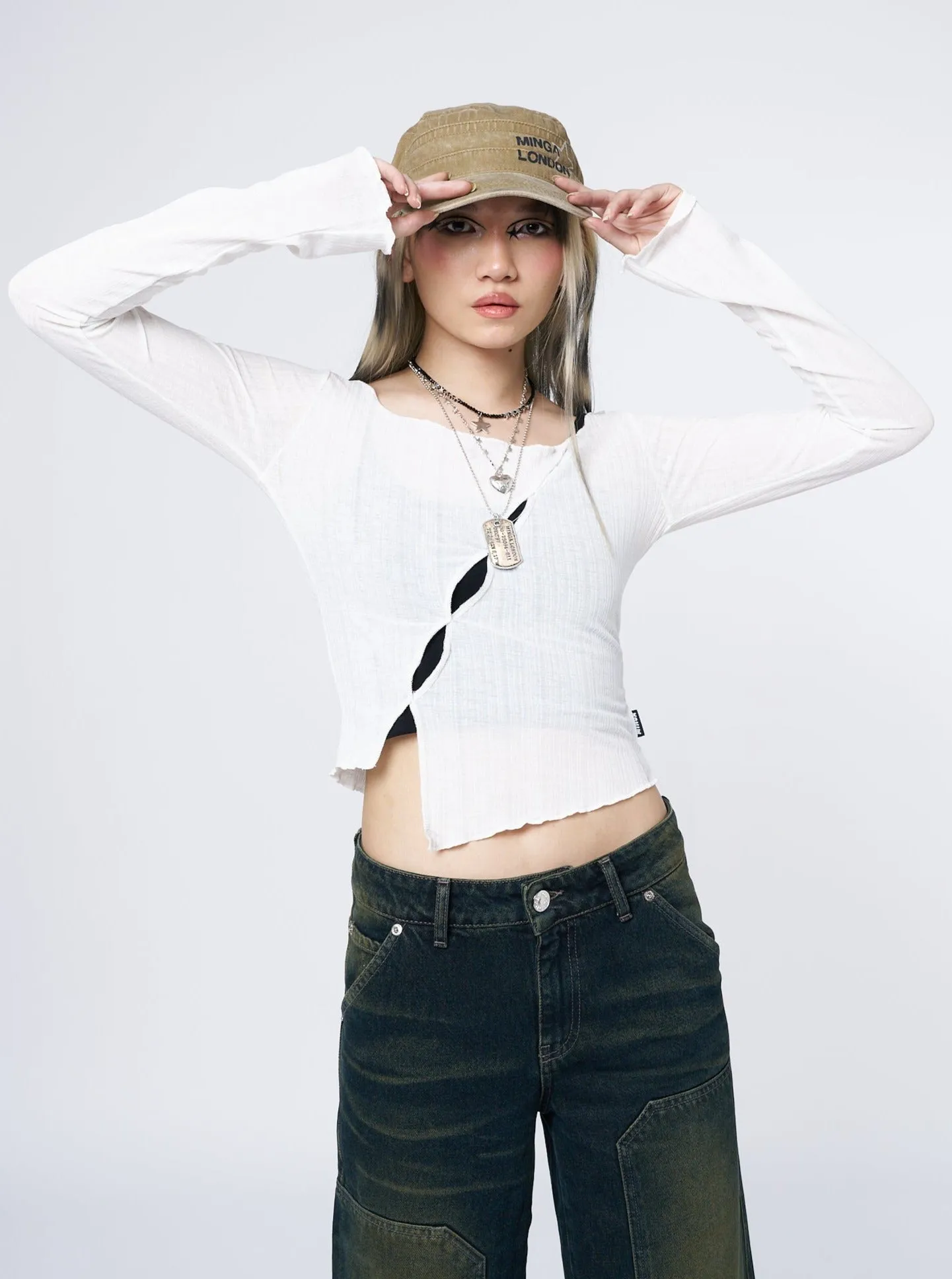 Hana White Asymmetrical Cut Out Top