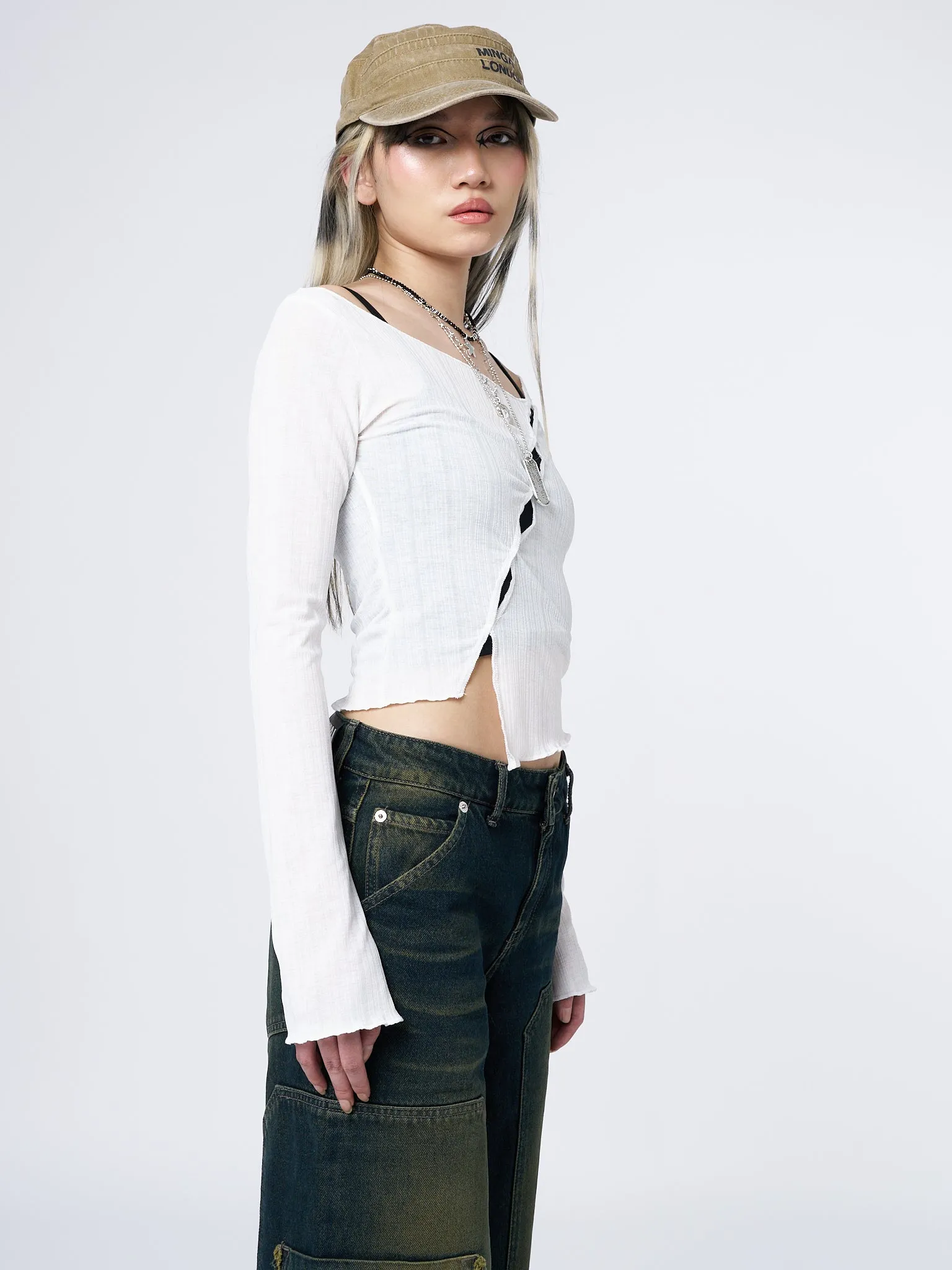 Hana White Asymmetrical Cut Out Top