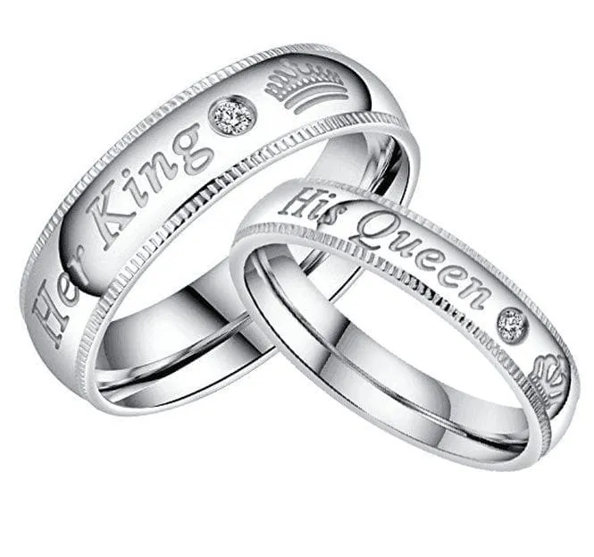 Her King and His Queen Matching Couple Promise Rings