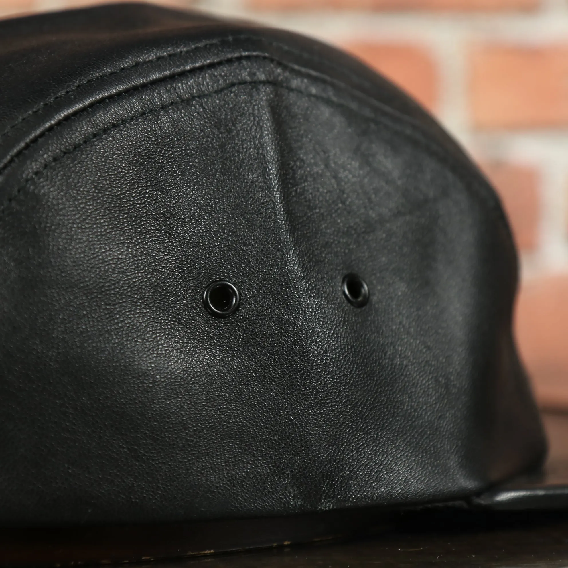 Huf 100% Genuine Lambskin Leather Black Five Panel Strapback Hat