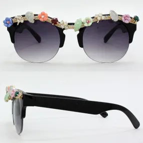 iLLASPARKZ Flower Adorned Semi-Frame Sunglasses