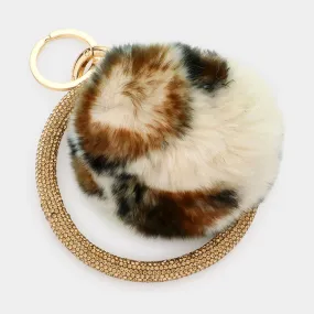 iLLASPARKZ Leopard Pattern Pom Pom Rhinestone Pave Bangle Keychain / Bracelet