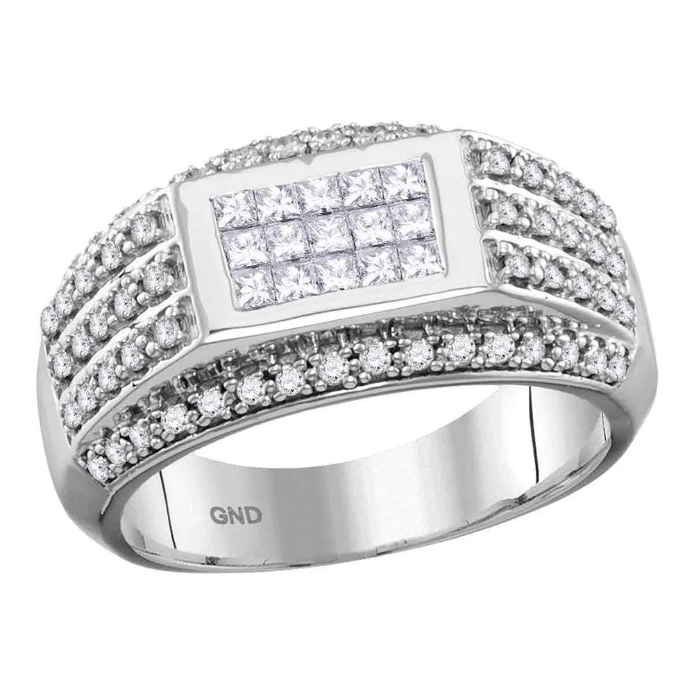 Keene Jewelers 10kt White Gold Mens Princess Diamond Rectangle Cluster Ring 1 Cttw