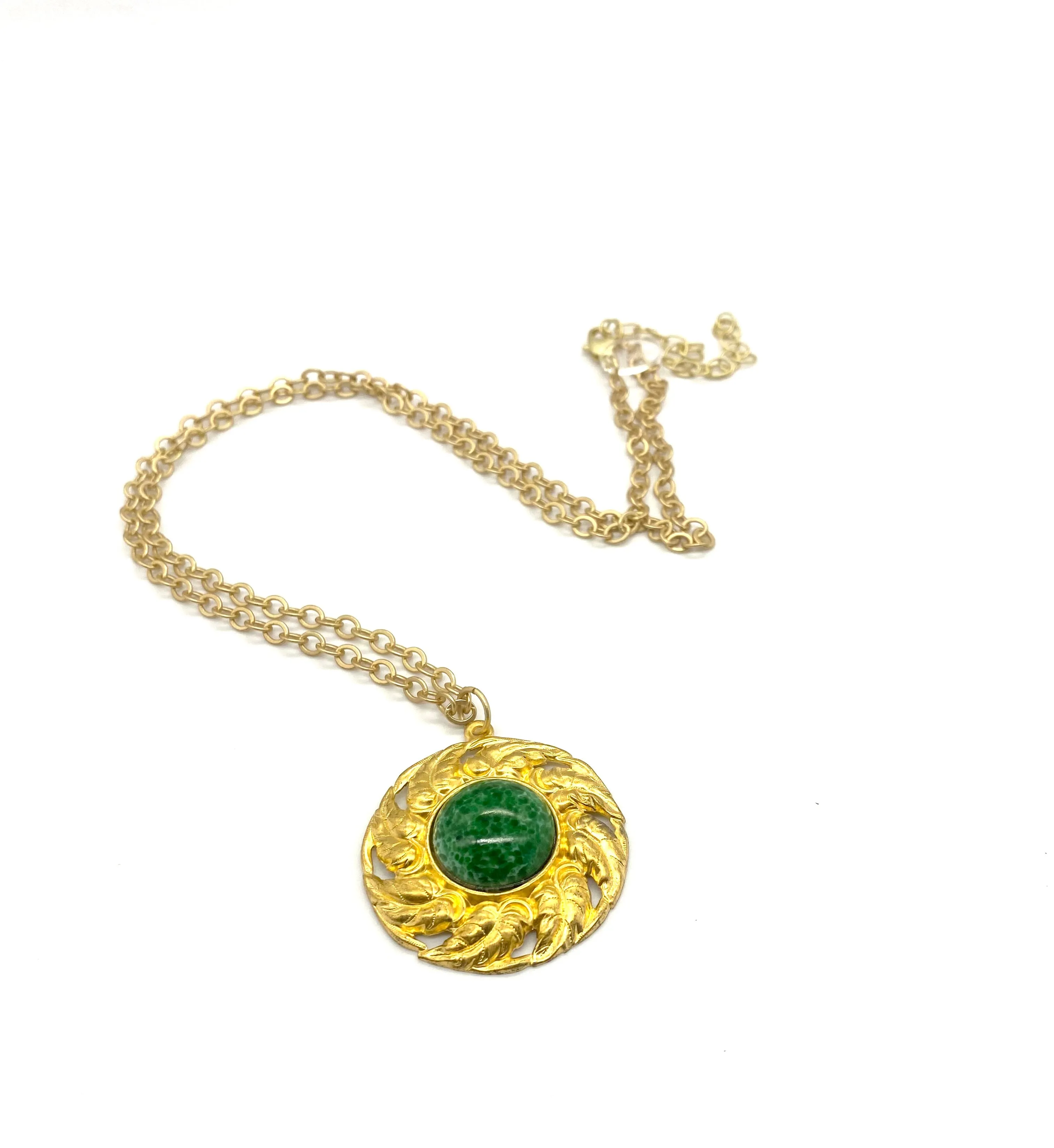 Lady Whistleton Medallion Necklace - Green & Matte Gold