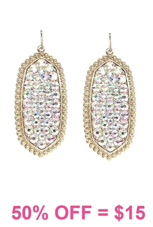 Light Weight Gold Oval Earrings with BLING AB Rhinestones