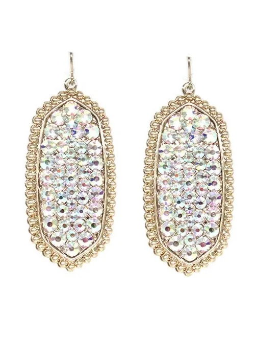 Light Weight Gold Oval Earrings with BLING AB Rhinestones