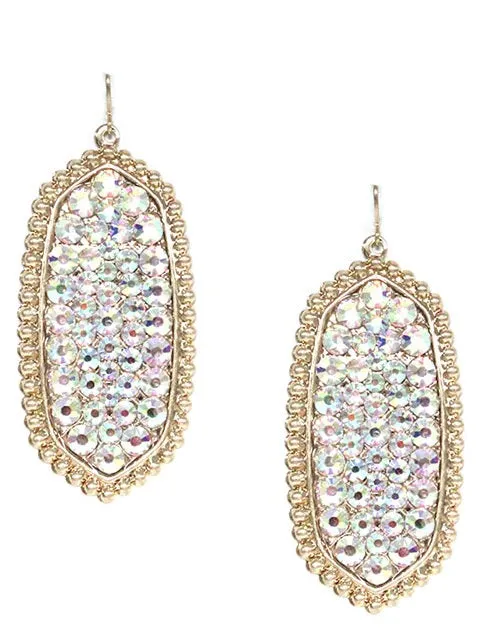 Light Weight Gold Oval Earrings with BLING AB Rhinestones