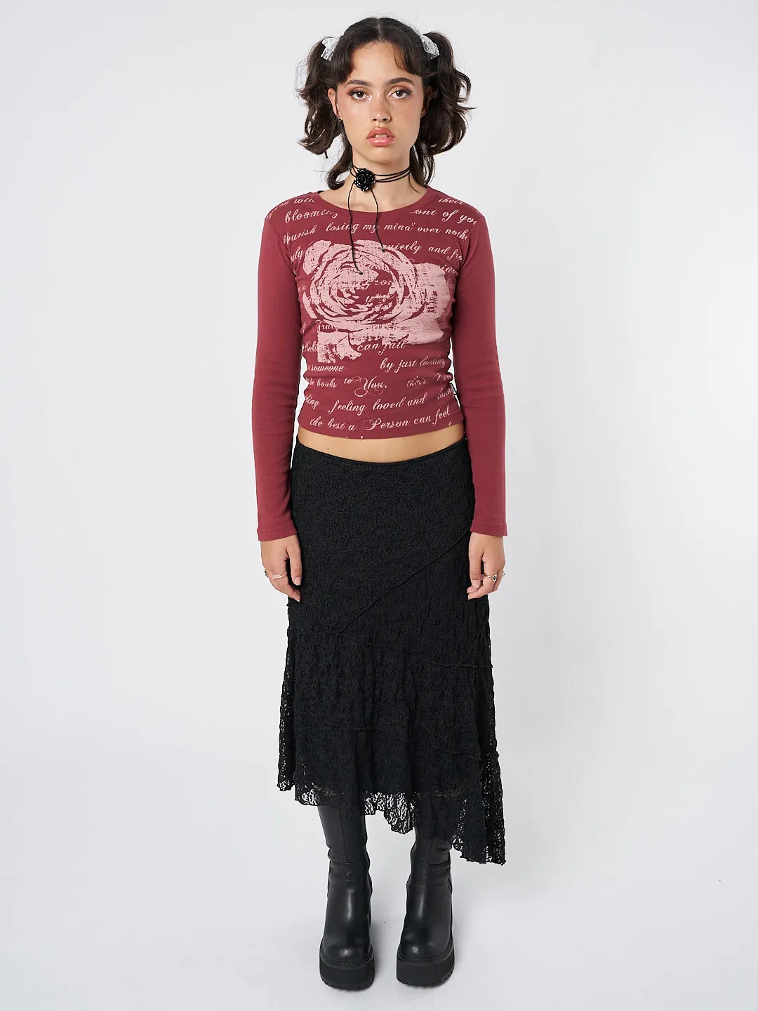 Lost Rose Burgundy Graphic Top