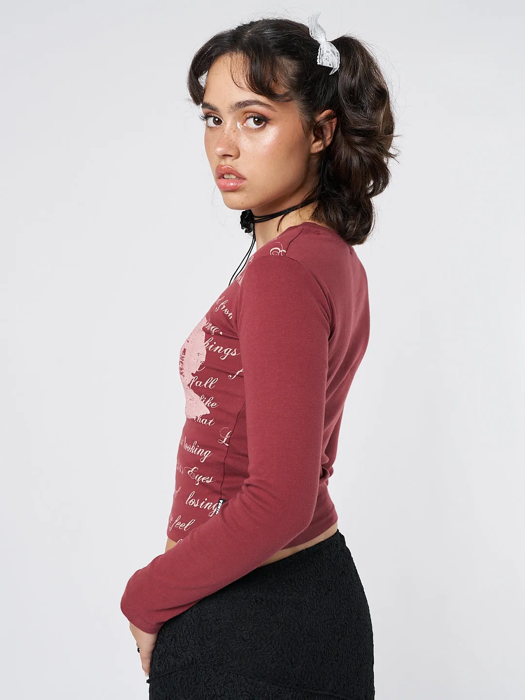 Lost Rose Burgundy Graphic Top