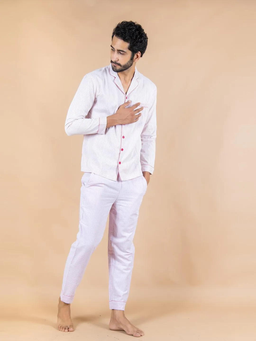 Mandarin Collar 3 Layer Mulmul Night Suit