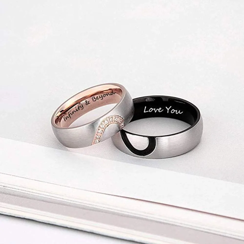 Matching Couple Rings with Zirconia and Custom Engraving