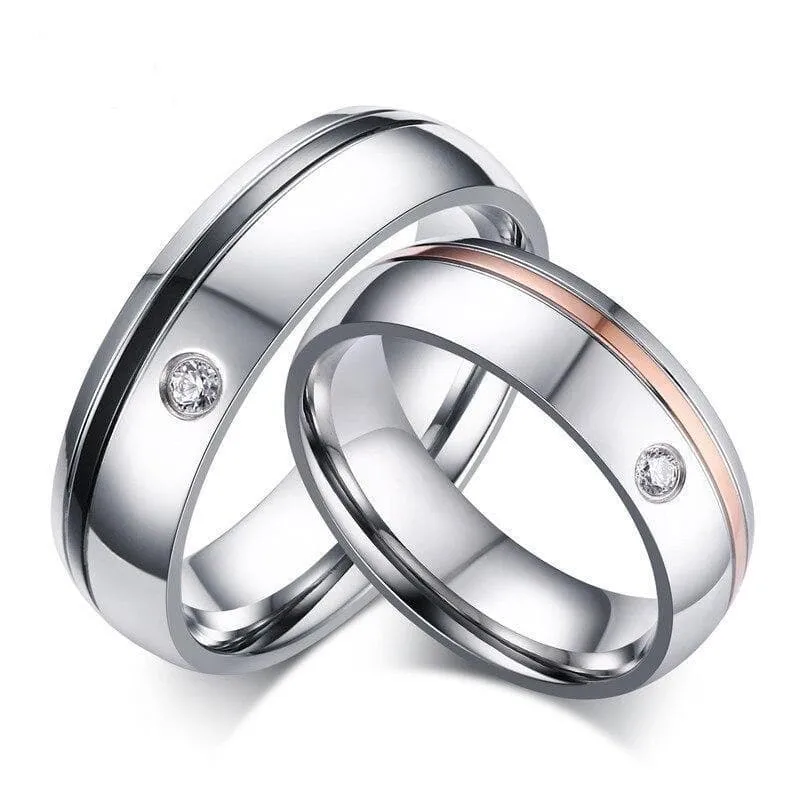 Matching Promise Rings with Black & Rose-Gold stripes plus Zirconia