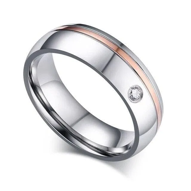 Matching Promise Rings with Black & Rose-Gold stripes plus Zirconia