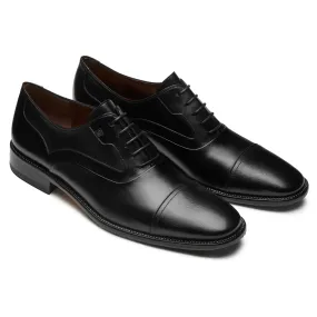 Mens black leather cap toe oxford shoes