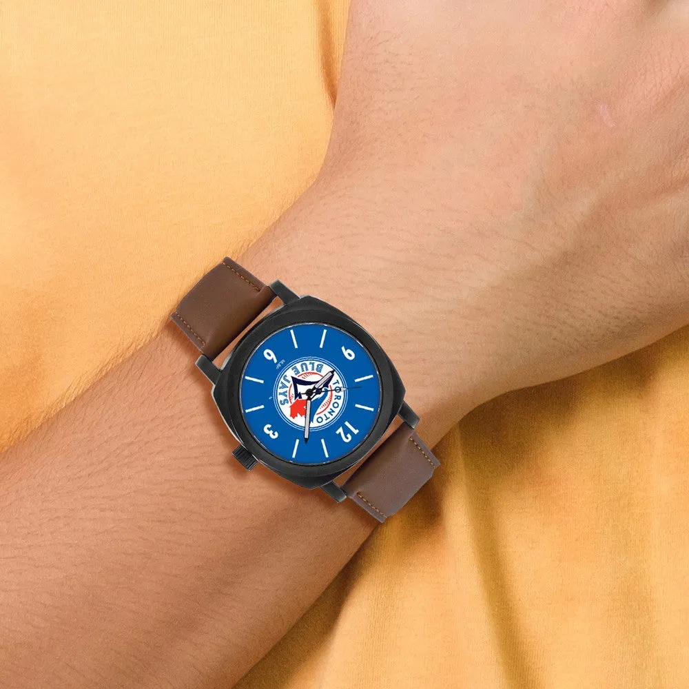 MLB Mens Toronto Blue Jays Brown Leather Knight Watch