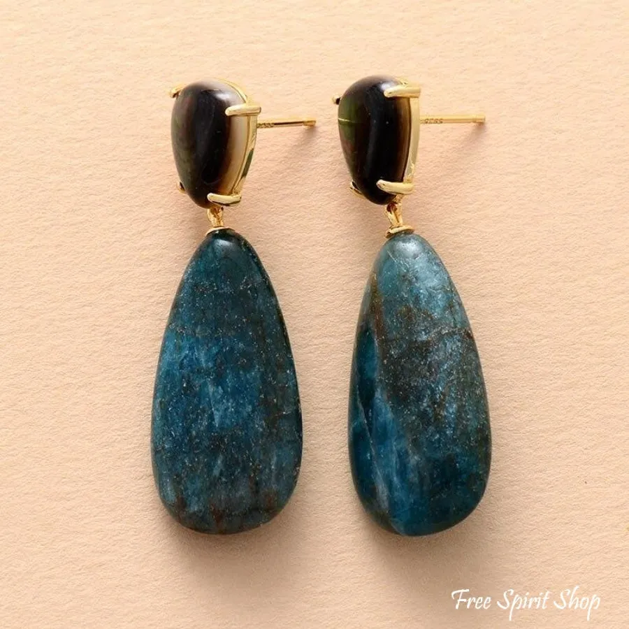 Natural Blue Apatite & Shell Drop Earrings