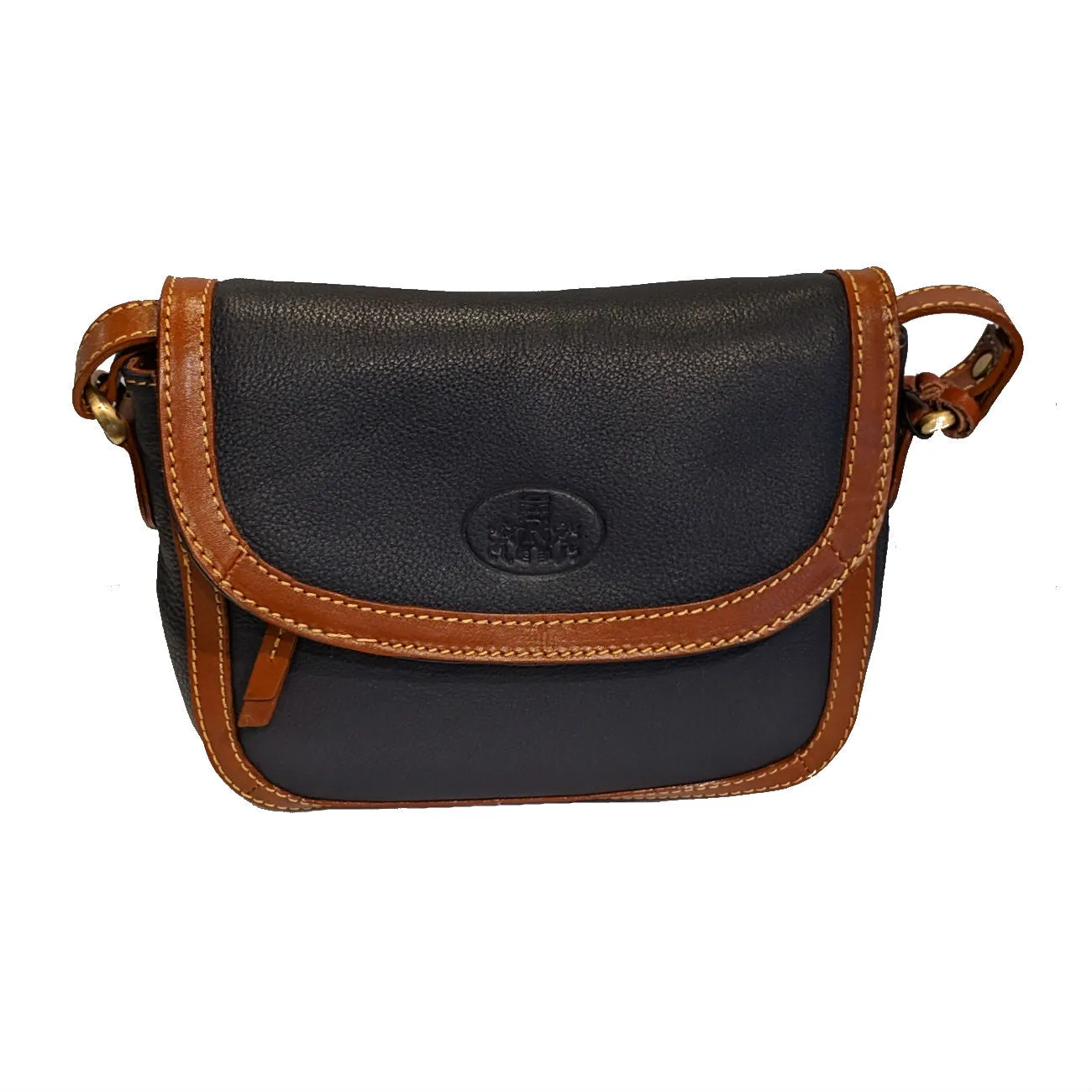 Navy & Tan Leather Cross-body Purse