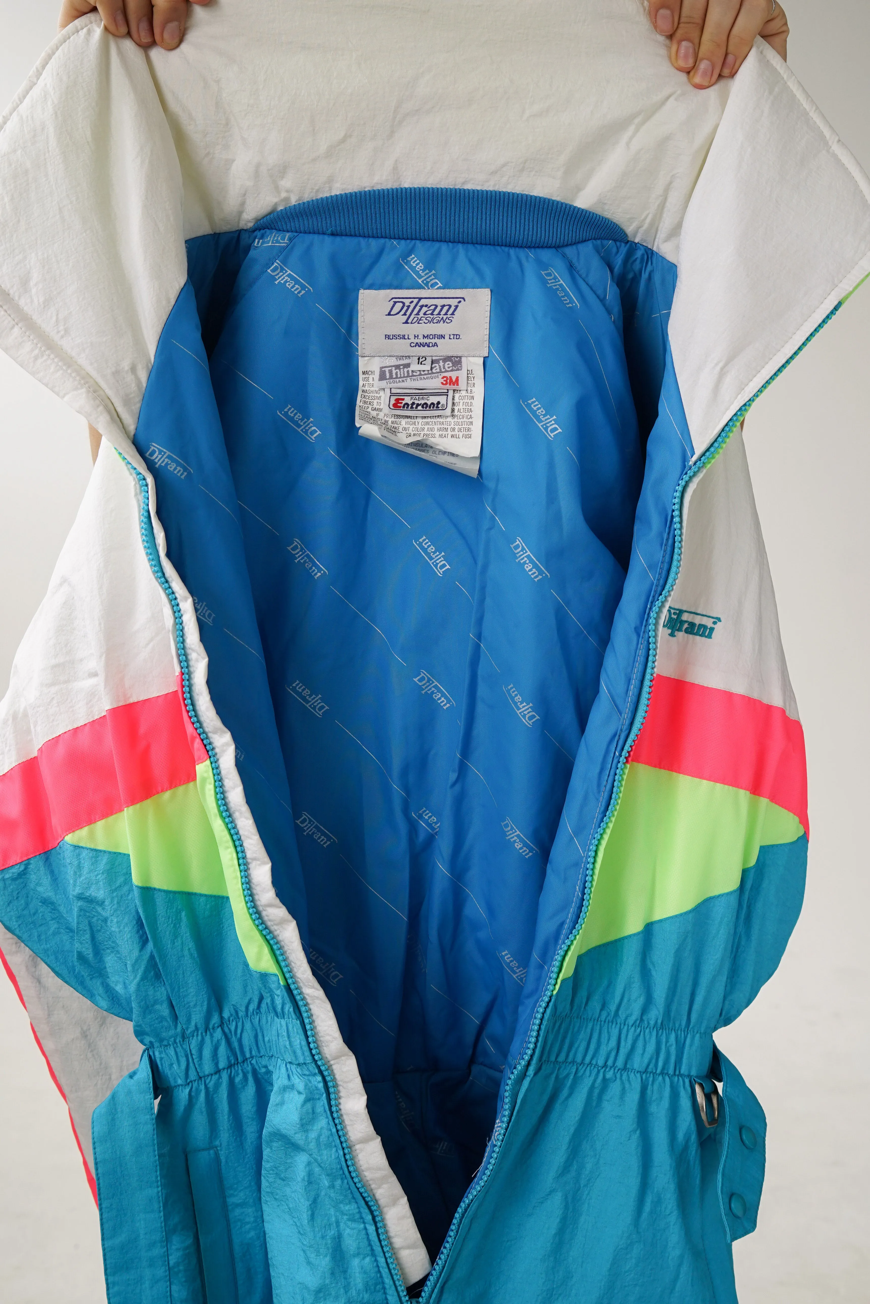 One piece Ditrani rétro fluo ski suit, snow suit pour femme taille 12 (S-M)