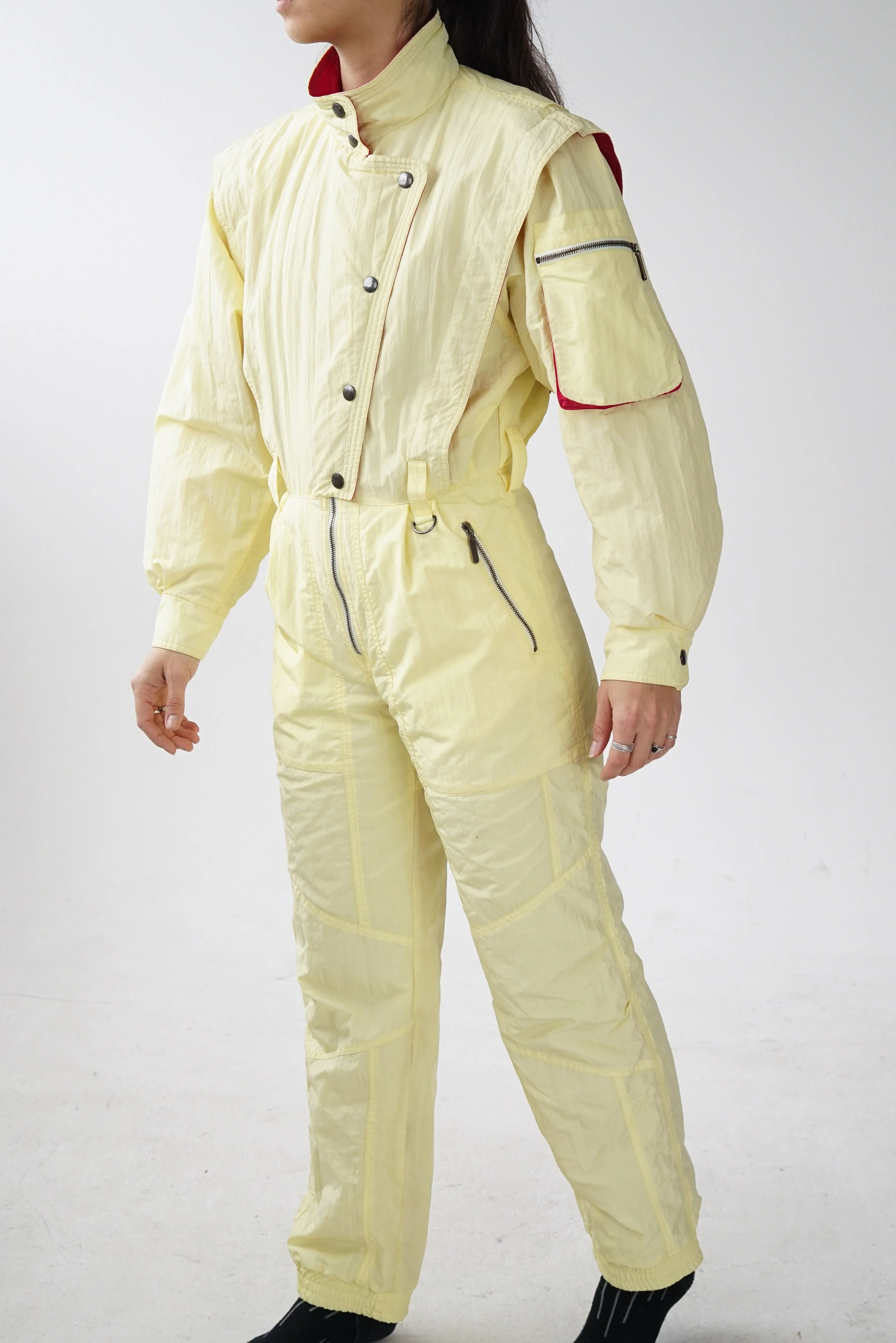 One piece ski suit Kaelin jaune, snow suit vintage pour femme taille 8 (S)