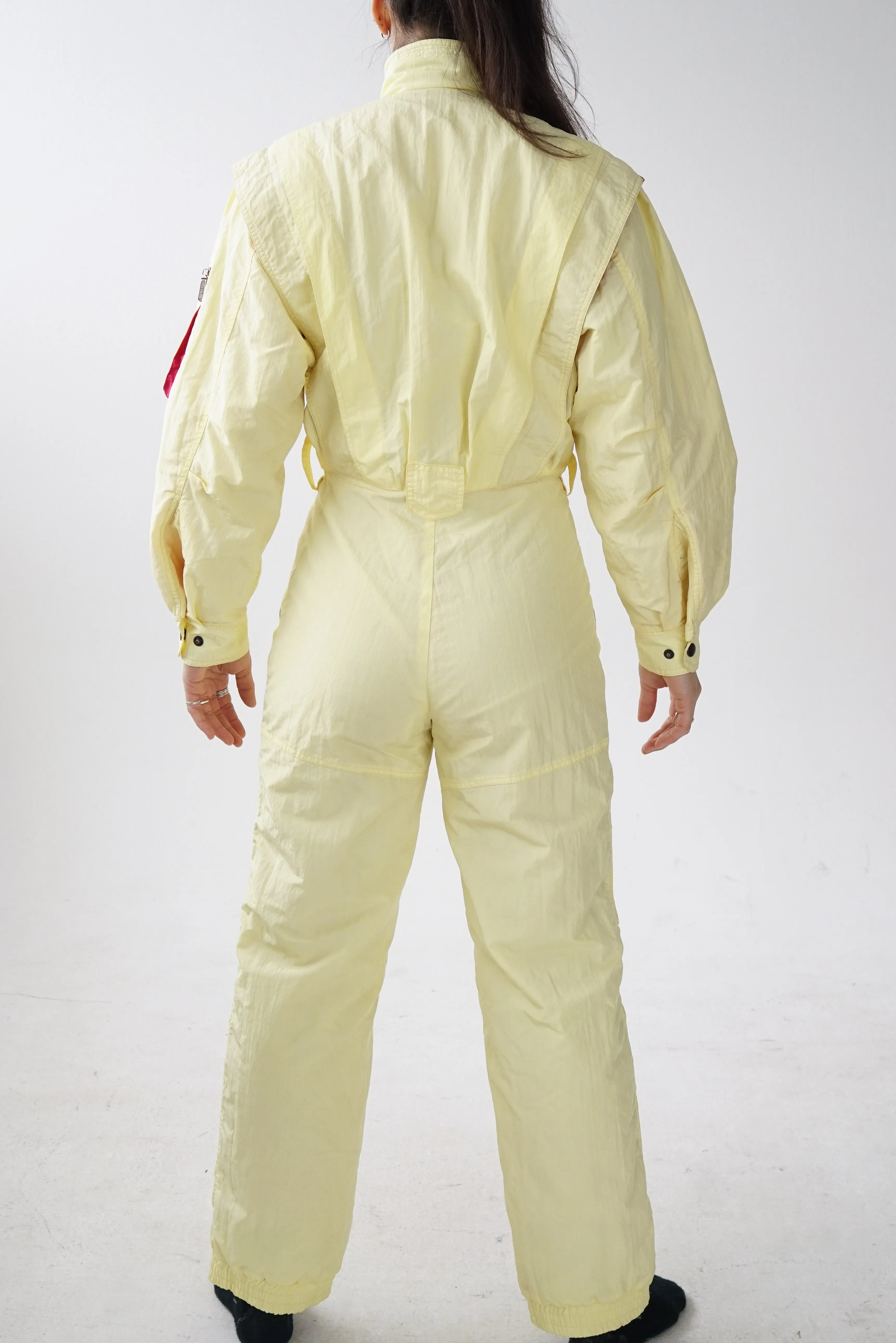 One piece ski suit Kaelin jaune, snow suit vintage pour femme taille 8 (S)