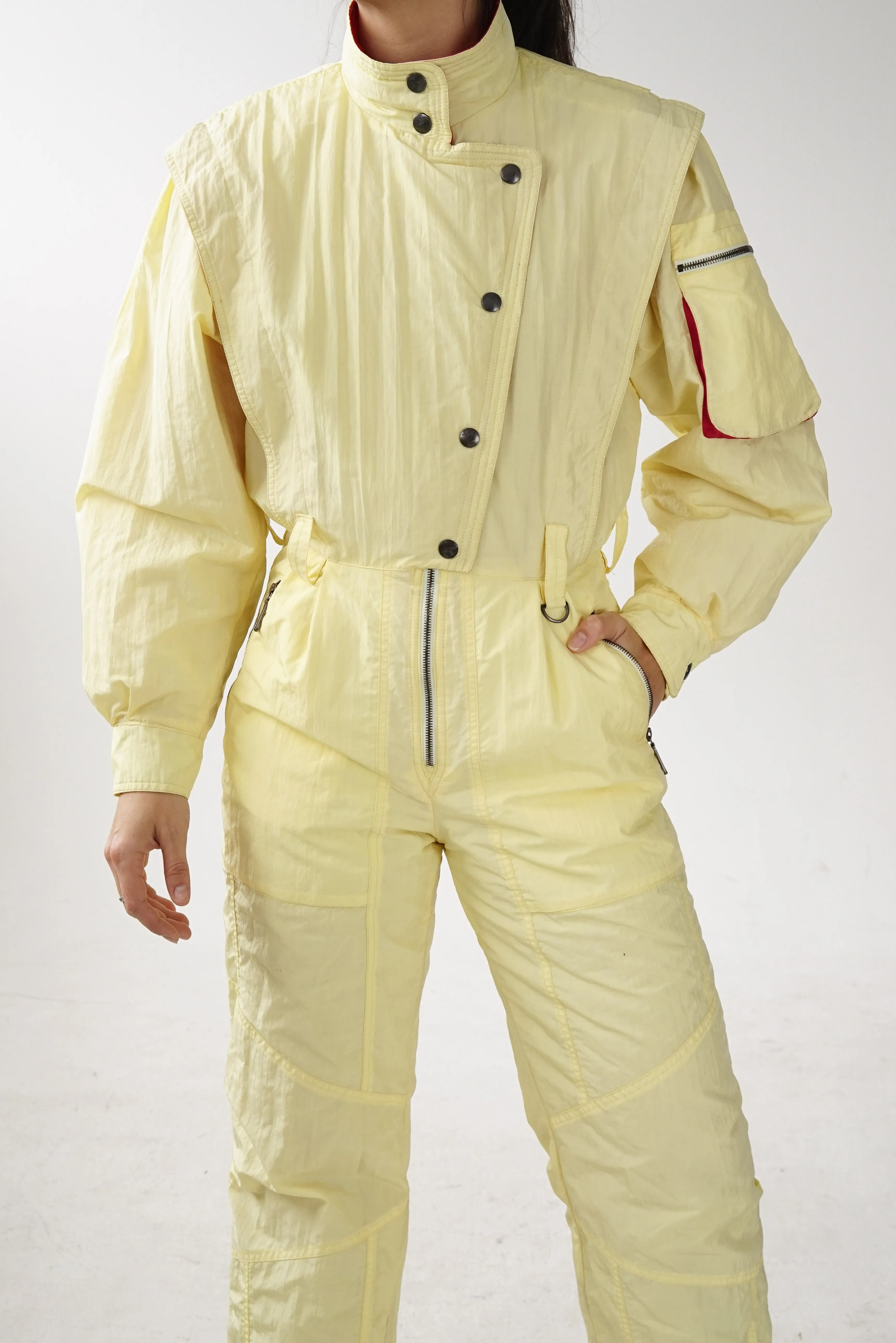 One piece ski suit Kaelin jaune, snow suit vintage pour femme taille 8 (S)