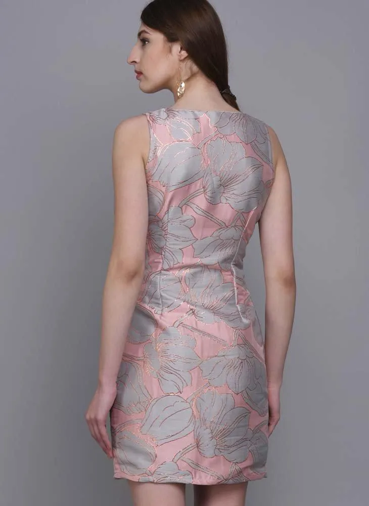 Pastel Brocade Dress with Floral Motif