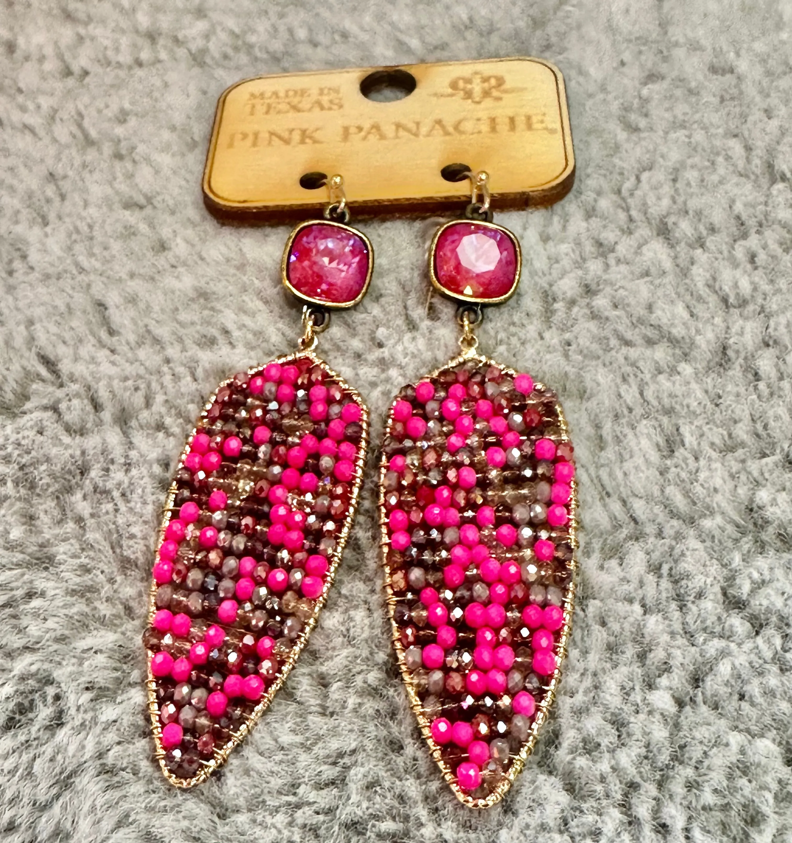 Pink Beaded Rhinestone Earrings