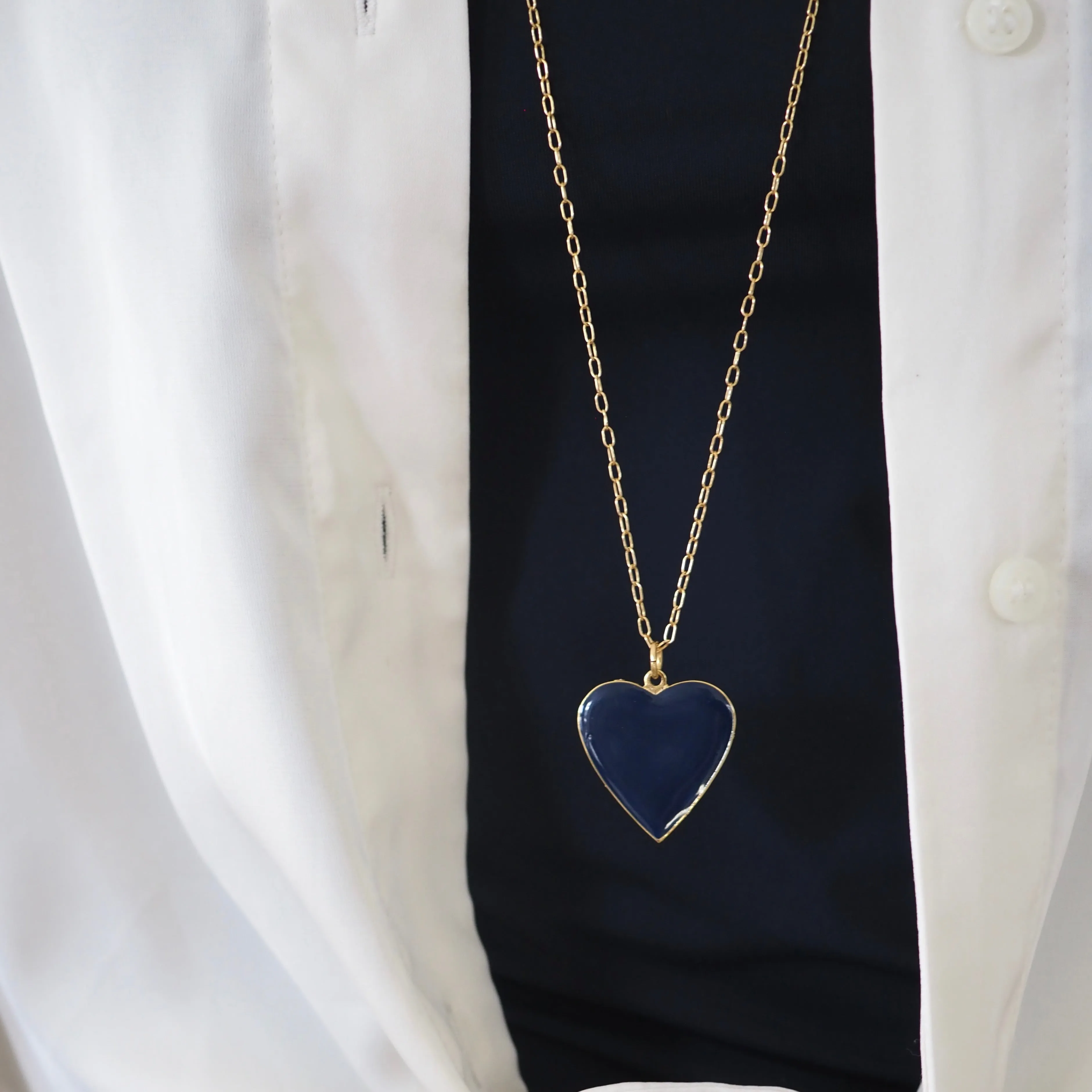 POPPY BLUE 1 ENAMEL HEART NECKLACE