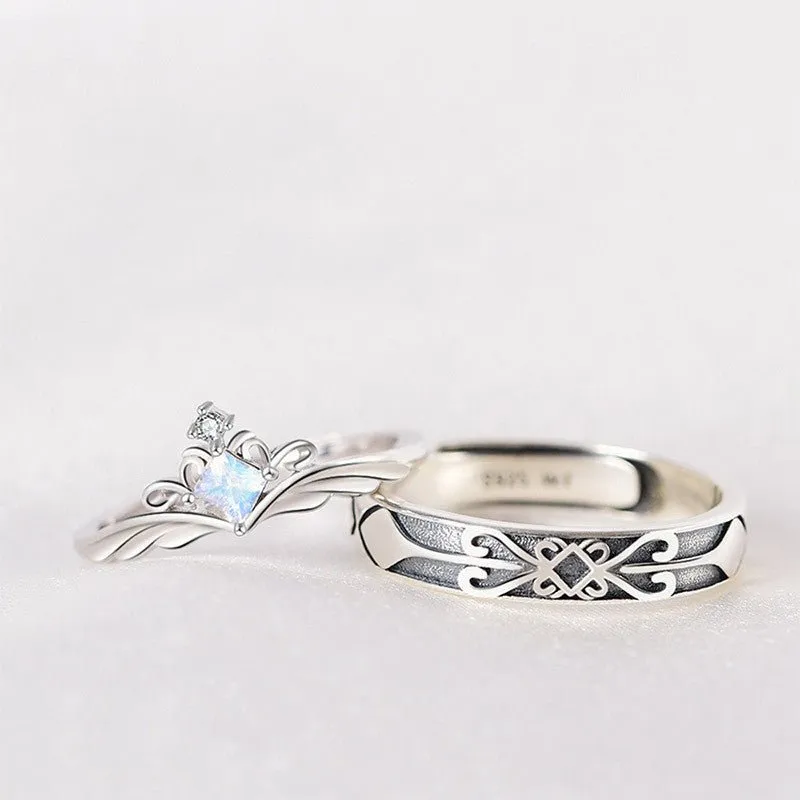 Princess & Knight Matching Moonstone Promise Rings (Adjustable)