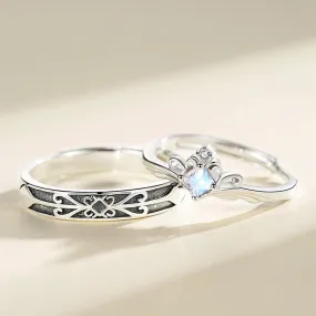 Princess & Knight Matching Moonstone Promise Rings (Adjustable)