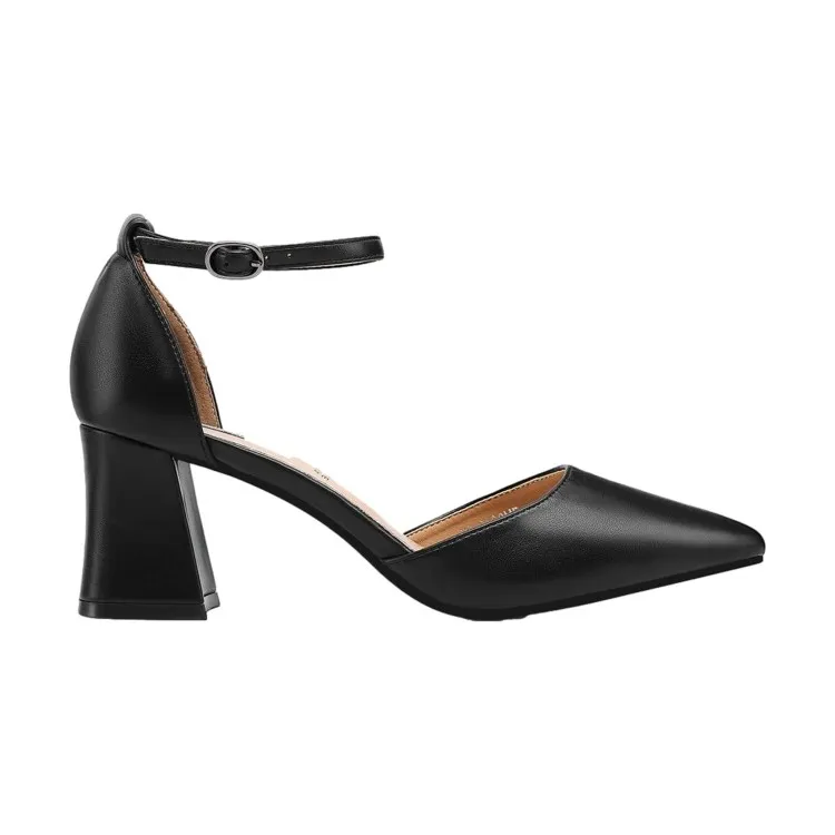 Queen Helena ZM 9640 Scarpe Donna Dècolletè Tacco Medio Con Cinturino Alla Caviglia Black