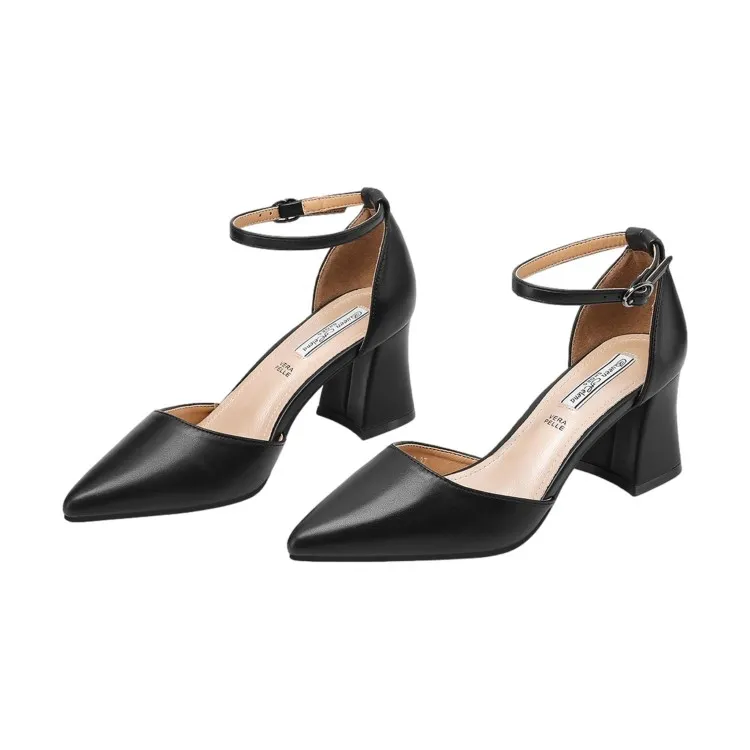 Queen Helena ZM 9640 Scarpe Donna Dècolletè Tacco Medio Con Cinturino Alla Caviglia Black