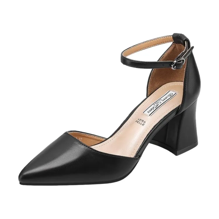 Queen Helena ZM 9640 Scarpe Donna Dècolletè Tacco Medio Con Cinturino Alla Caviglia Black