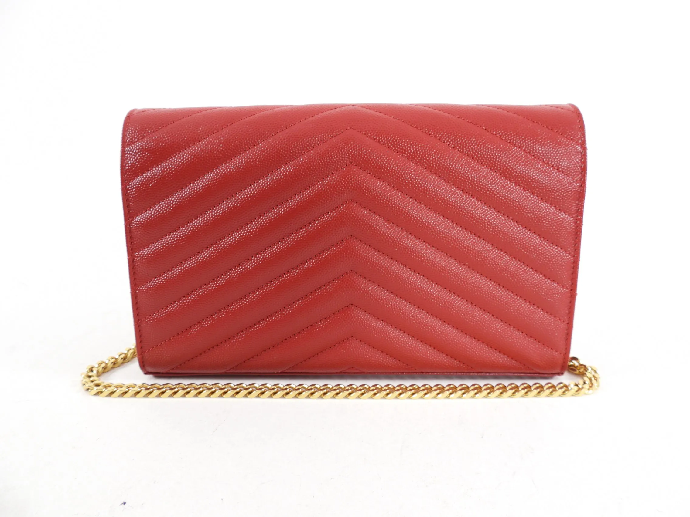 Saint Laurent Red Chevron Small Kate Wallet on Chain Bag