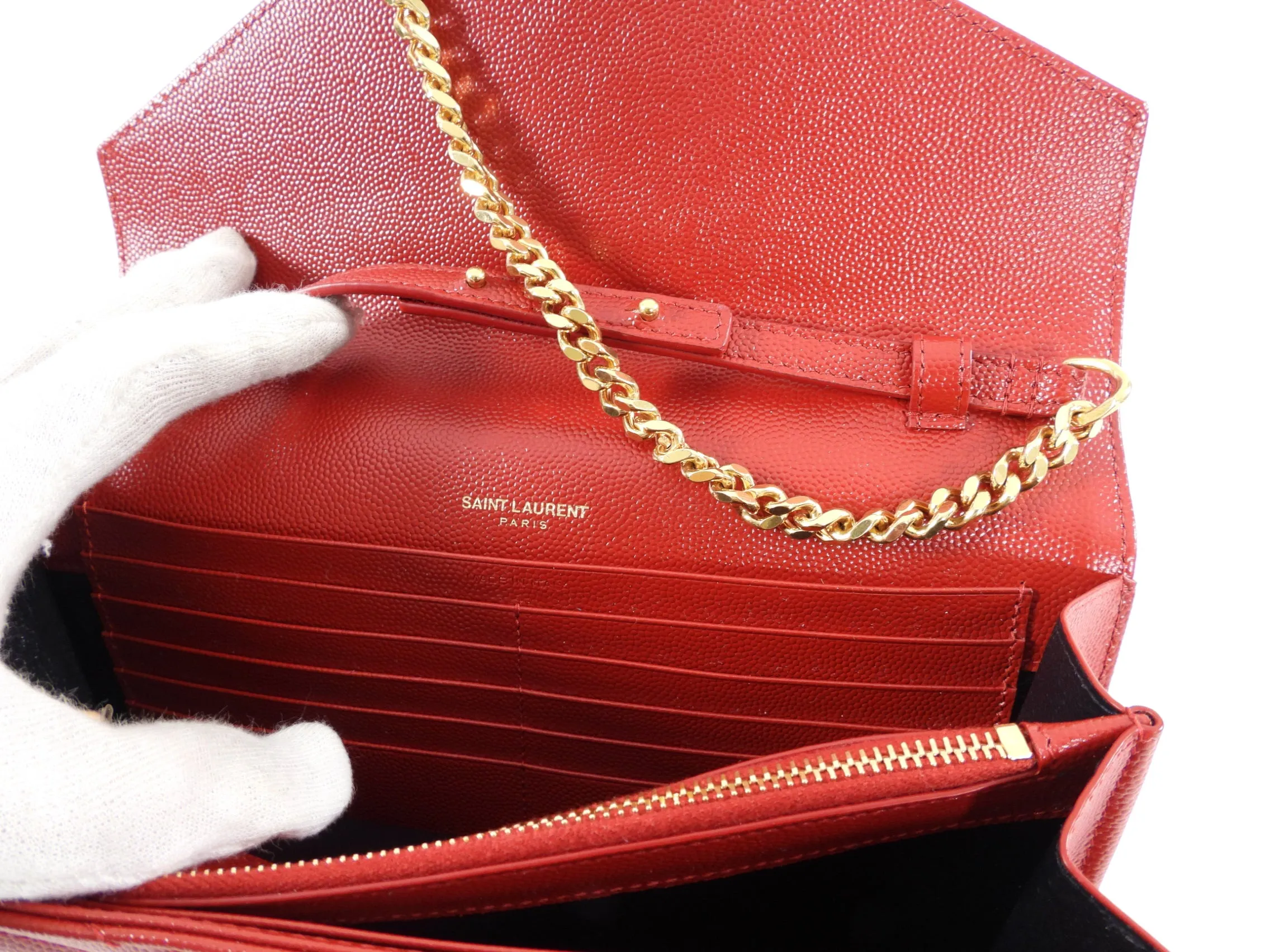 Saint Laurent Red Chevron Small Kate Wallet on Chain Bag