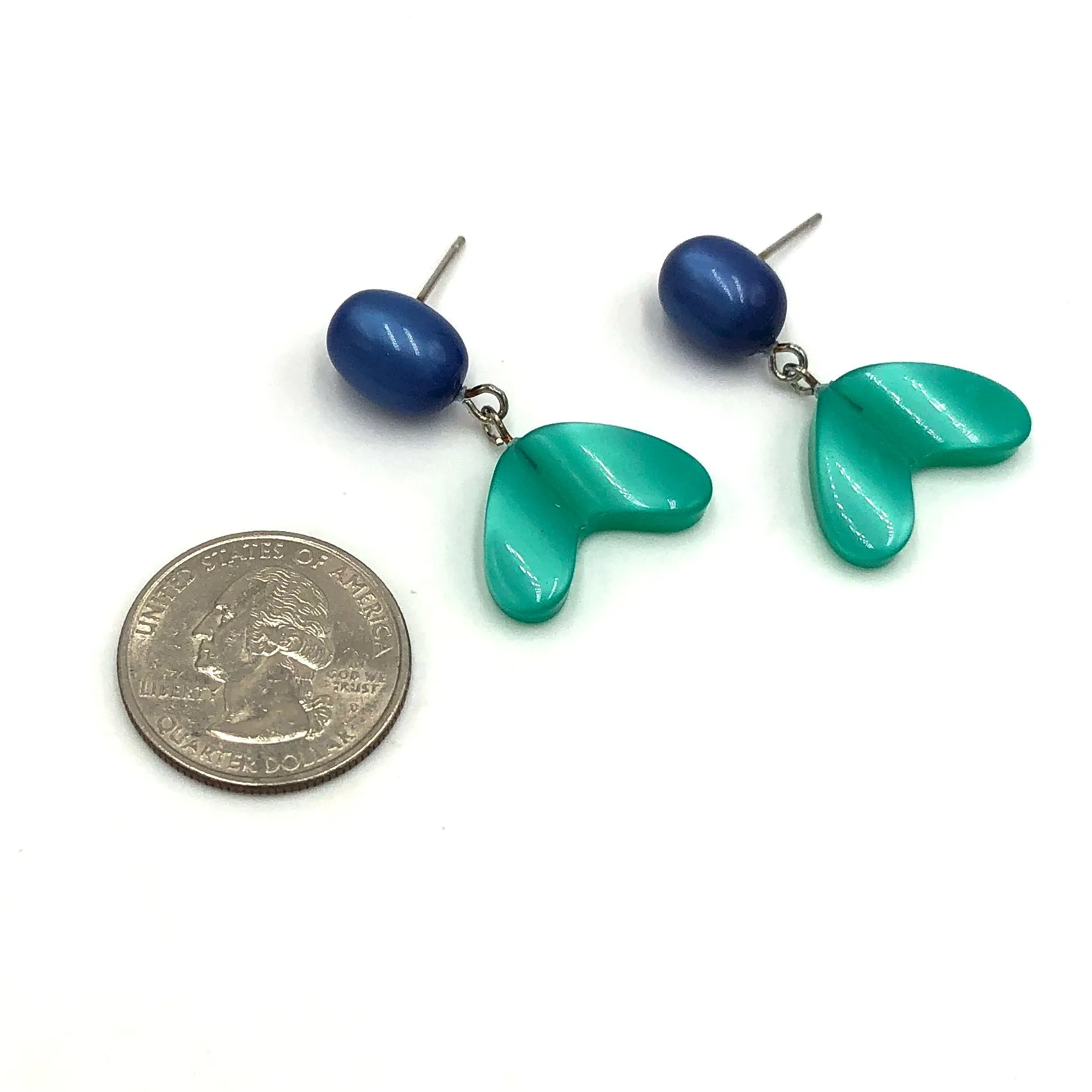 Sapphire Blue Studs & Green Moonglow Statement Earrings