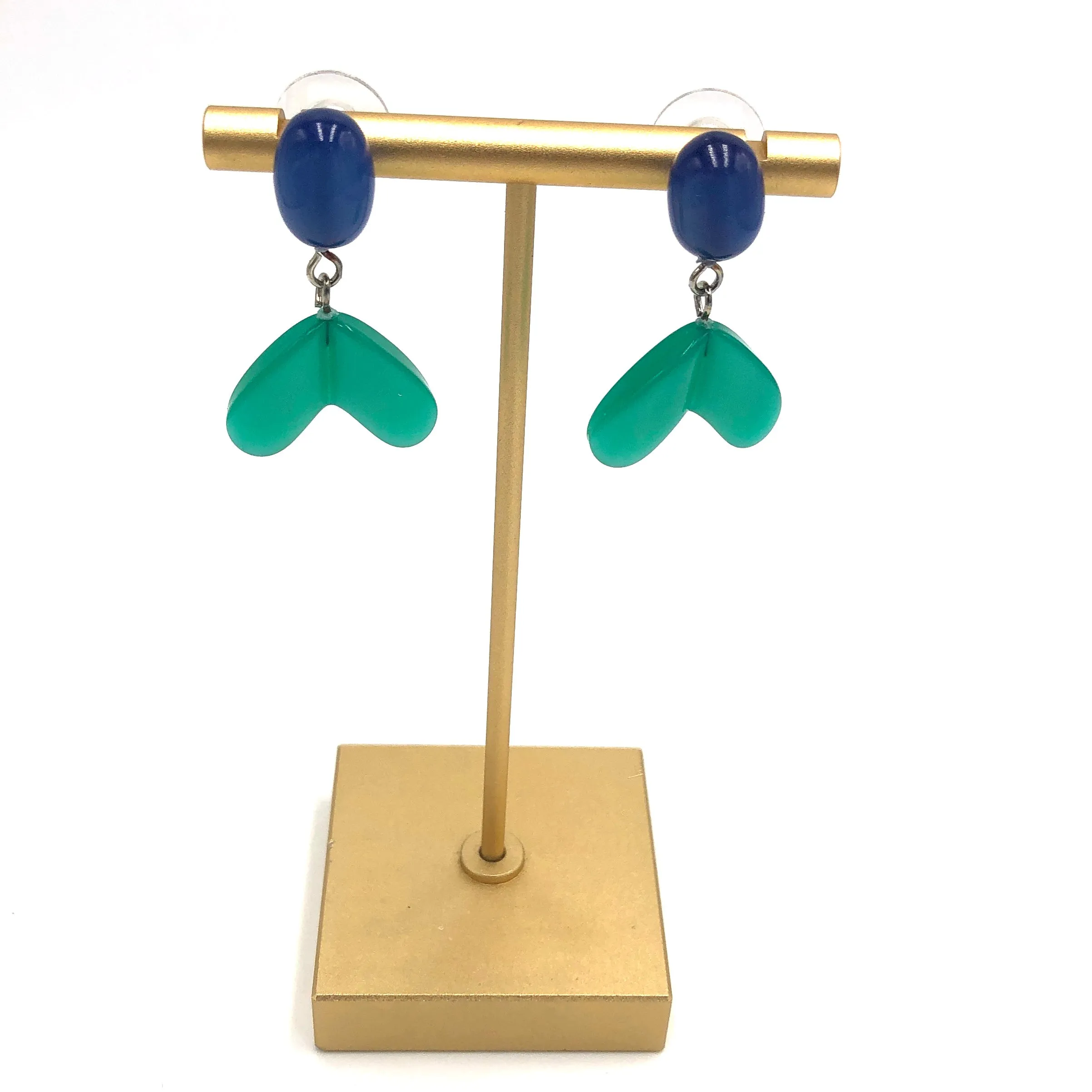 Sapphire Blue Studs & Green Moonglow Statement Earrings