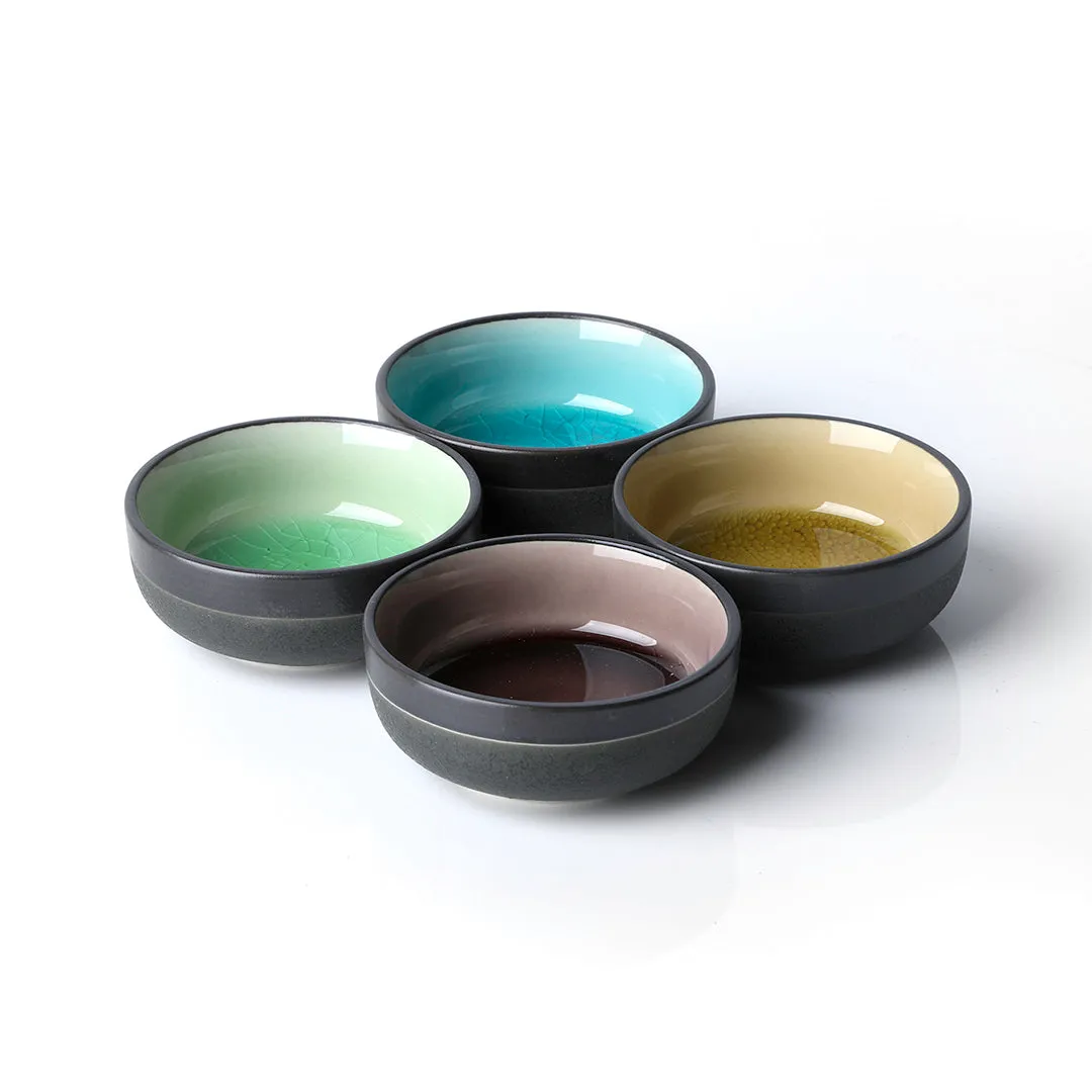 Set of Four Crackle Porcelain Bowls, Multi-Color