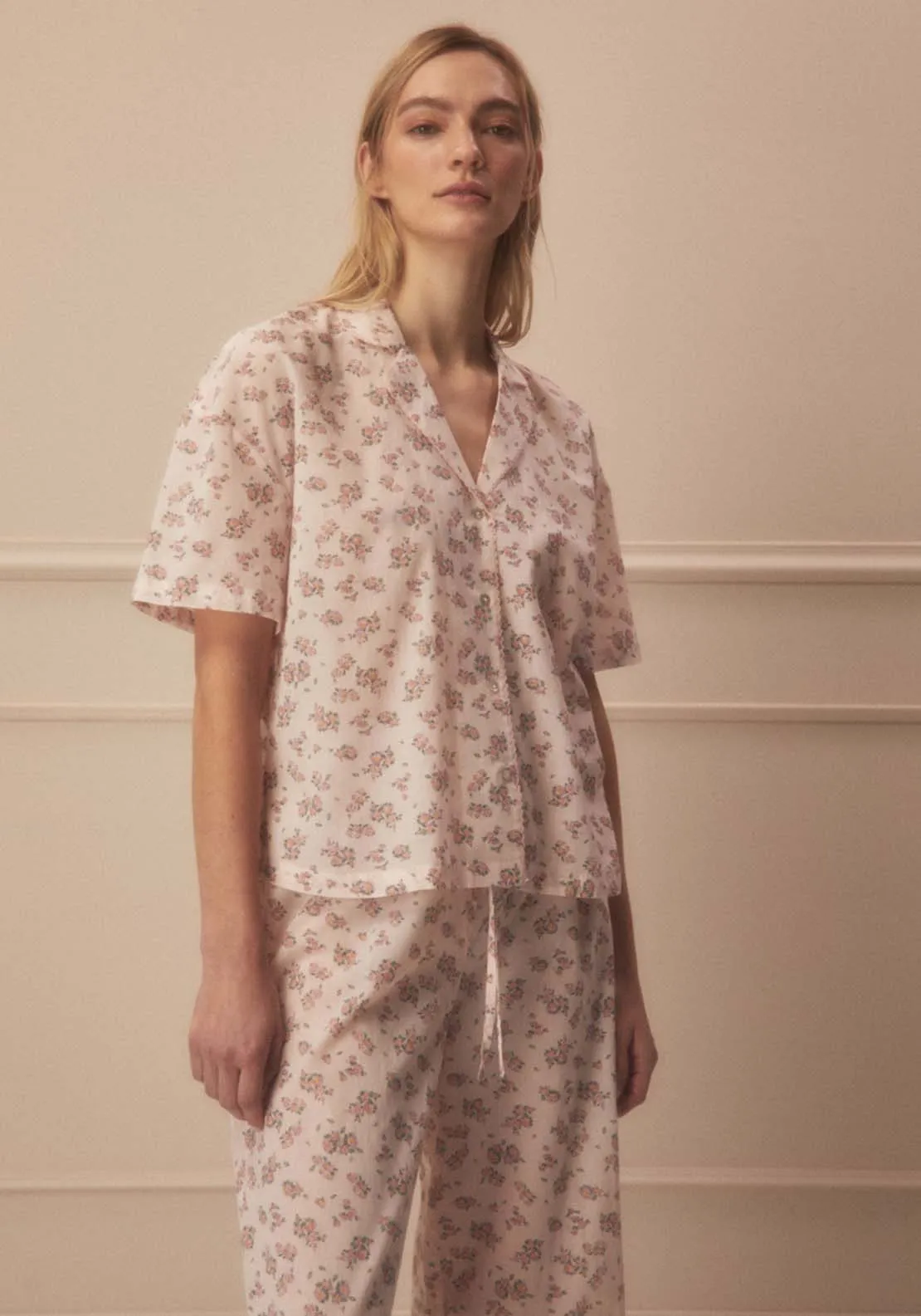 Short Sleeve Flower Print Pyjama - Pink