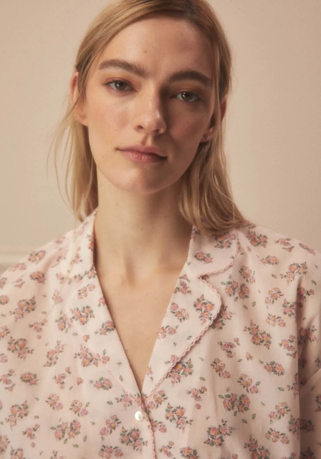 Short Sleeve Flower Print Pyjama - Pink