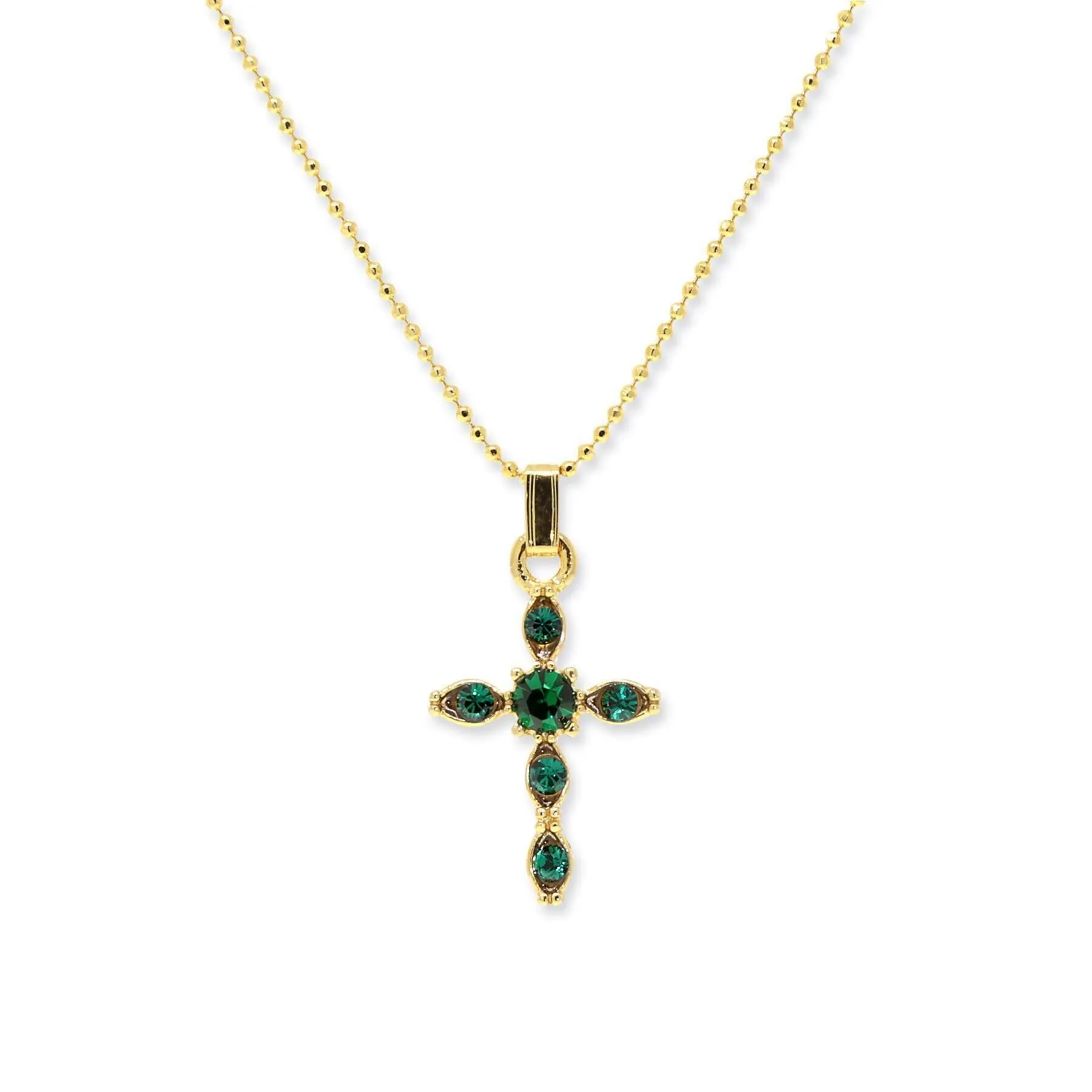 Symbols Of Faith Emerald Green Crystal Cross Pendant Necklace 16 + 3 Extension