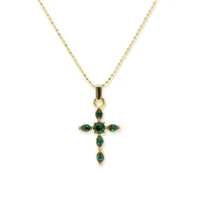 Symbols Of Faith Emerald Green Crystal Cross Pendant Necklace 16 + 3 Extension