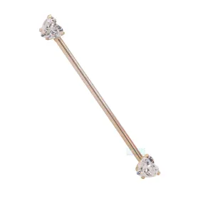 threadless: Heart-Cut Brilliant-Cut Gem Side-Set Industrial Barbell in Yellow Gold